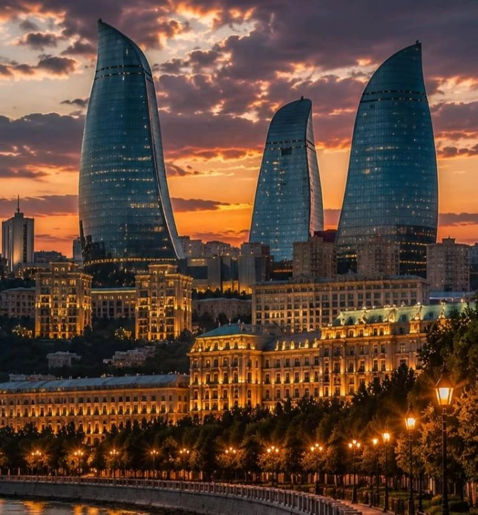 Baku Flame Towers illumination at night